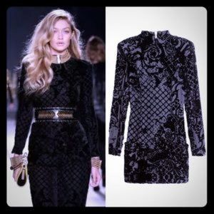 BALMAIN x H&M Black Velvet Silk Mini Dress (US 6)
